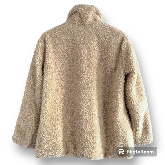 Steve Madden Teddy Jacket Zip Front with Square Pockets Sherpa Beige Sz M - Picture 4 of 16